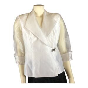 R&M Richards White Chiffon Formal Wedding Blazer Sheer Sleeves size 6P